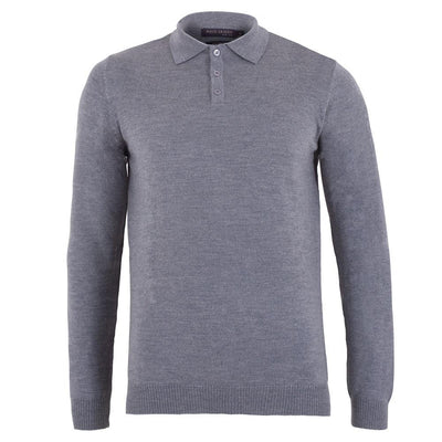 mens grey merino long sleeve polo shirt sweater