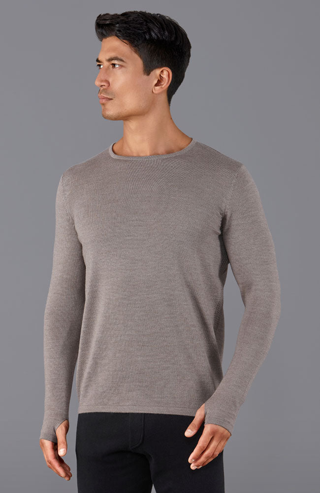 brown mens merino wool training top