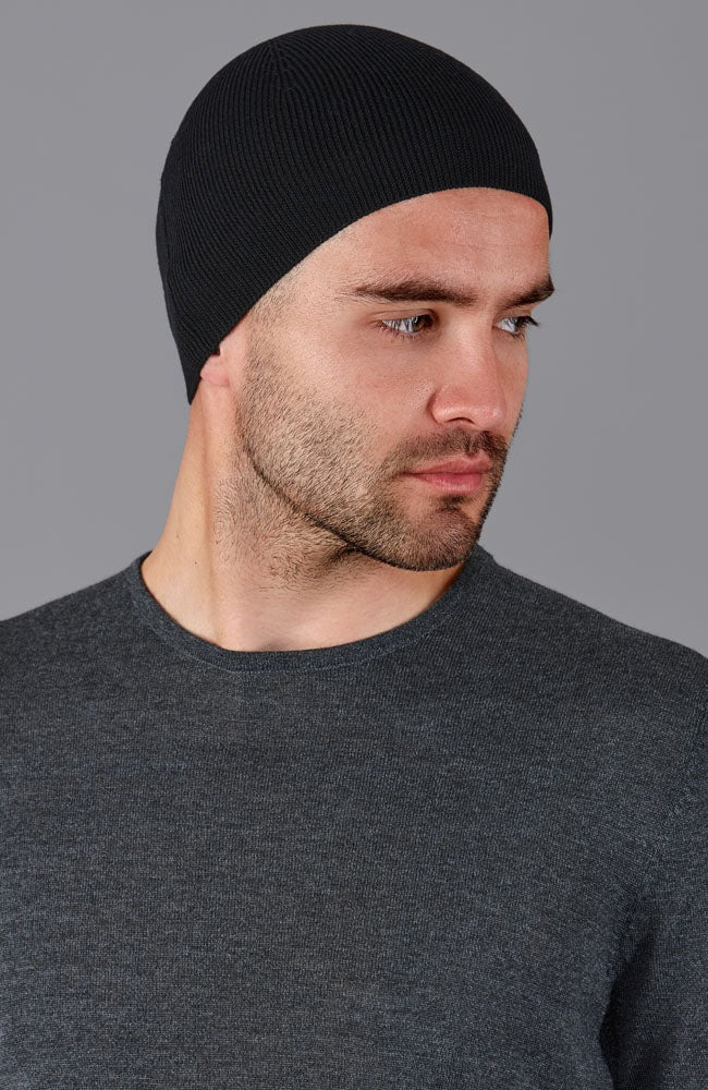 black mens merino wool running cap