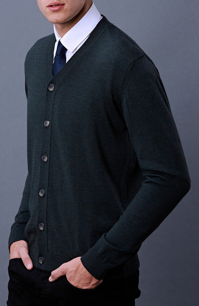 green mens cardigan